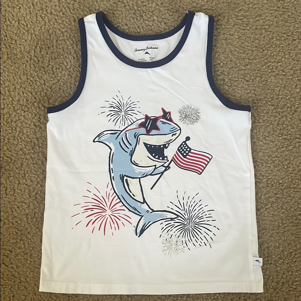 Tommy Bahama White and Blue Patriotic Shark Tank Top